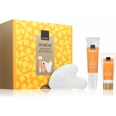 Avon Anew Vitamin C očný krém 15 ml + Avon Anew Rozjasňující sérum s vitaminem C 10 ml + Gua Sha masážna pomôcka 1 ks