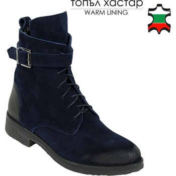 Image 1 of Български обувки Дамски боти от естествен велур в син цвят със състарен ефект32208