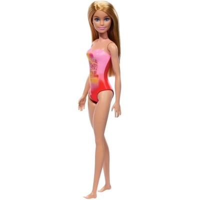Barbie Mattel Barbie: Плаж - Кукла с руса коса в розов бански с палмов десен (HPV19) (97178)