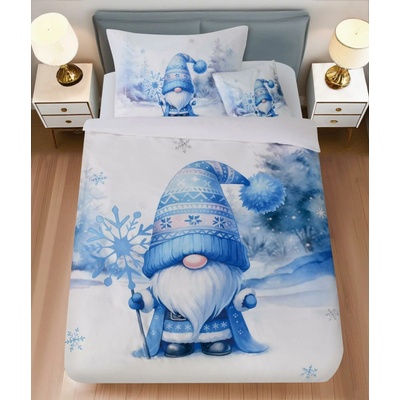 Textilomanie Obliečky z mikrosaténu BLUE GNOME biele + obliečka na vankúšik 45x45 70x90 140x200 40x45