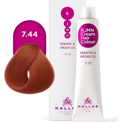Kallos KJMN s keratinem a arganovým olejem 7.44 Medium Vivid CopperBlond Cream Hair Colour 1:1.5 100 ml