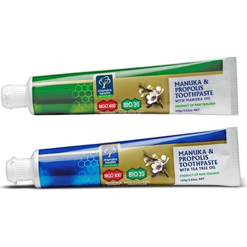 Manuka Health New Zealand dve zubné pasty - MGO™ 400+ s Tea Tree olejom a MGO™ 400+ s Manuka olejom 2 x 100 g