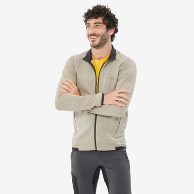 Quechua pánska turistická fleecová mikina mh500 Light béžová
