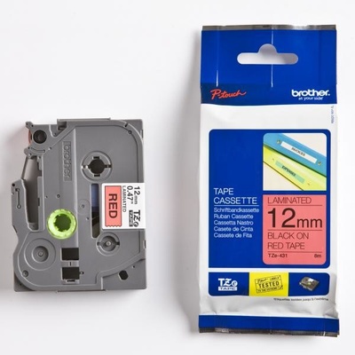TZE-431 čierna na červenej 12 mm