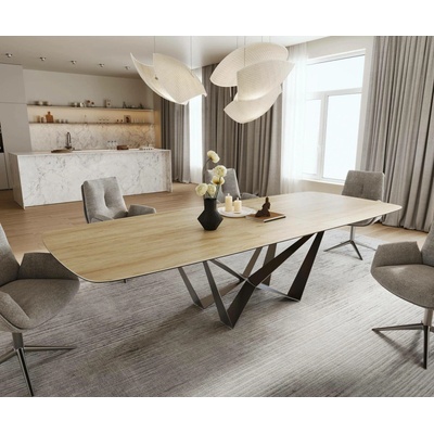 DELIFE Edge oválný 240-300 x 120 cm keramika Laminam Sabbia dubová Spider plochý kov nerezová ocel