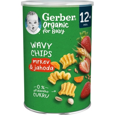 Nestlé Gerber Organic Wavy Chips mrkev a jahoda od 12 měsíců 35 g