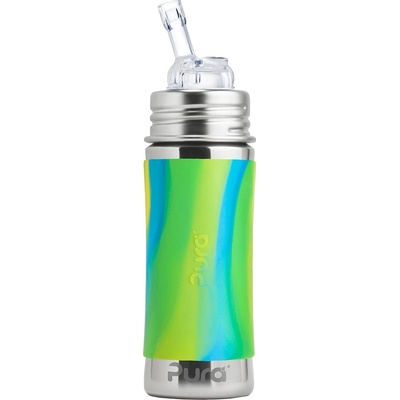 Pura Nerezová láhev s brčkem zelená aqua 325 ml