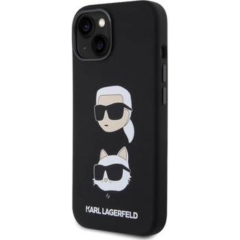 KARL LAGERFELD Гръб Karl Lagerfeld за iPhone 15, Liquid Silicone, Karl and Choupette, Heads Case, Черен (3666339164799)