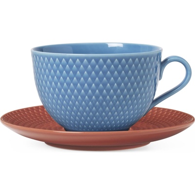 Lyngby Чаша за чай Rhombe с чинийка синя (201341)
