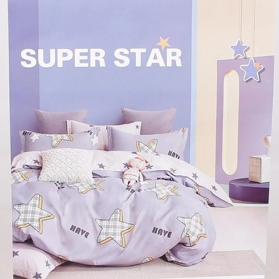 Спално бельо в сиво с бели и карирани звезди 200/230