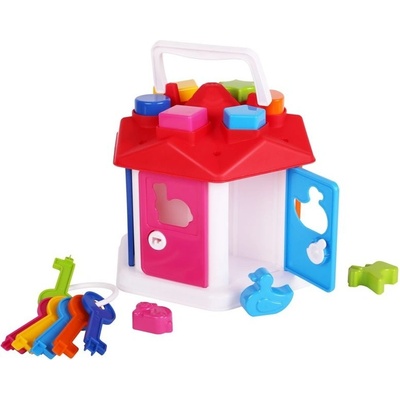 Teddies vkládačka domeček plast s klíči se zvířátky v sáčku 19x20x19 cm