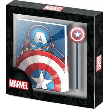 CurePink Poznámkový blok s propiskou Marvel Captain America set 2 kusy 14,8 x 19 cm