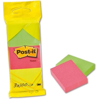 3M™ Post-i bločky, 51 x 38 mm, zelená, ružová, žltá, 3 bločky po 100 lístkov