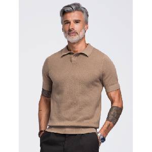 Ombre Clothing Мъжка памучна поло тениска от структуриран трикотаж - светло кафява V3 OM-POSS-0178 Ombre Clothing Ombre Clothing | Kafyav | МЪЖЕ | S