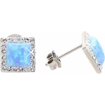 JSB Stříbrné pecky se světle modrým opálem a krystaly Swarovski Elements Blue Opal 15061
