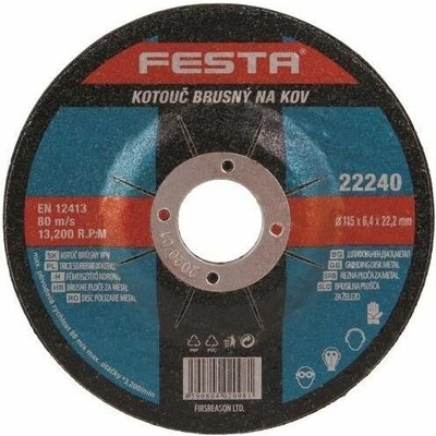 Brusný kotouč Kotouč na kov brusný O 115 x 6,4 x 22,2 mm, FESTA (122246)