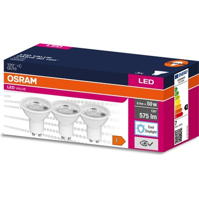 Osram 3PAK LED žiarovka GU10 6,9W = 50W 575lm 6500K Cold 120° Value