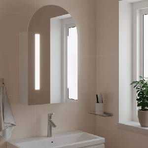 vidaXL Огледален шкаф за баня с LED светлина дъговиден бял 42x13x70 см (357973)