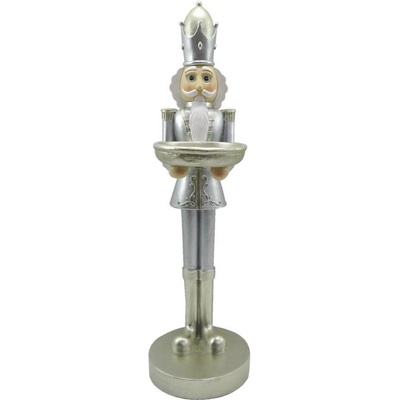 Clayre & Eef Dekorace stříbrný Louskáček s podnosem 40 cm