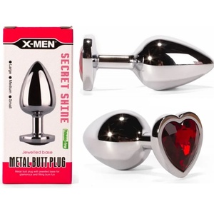 Метален плъг с червен кристал, сърцевиден 7, 1см. - Secret Shade Silver (XMEN000127)
