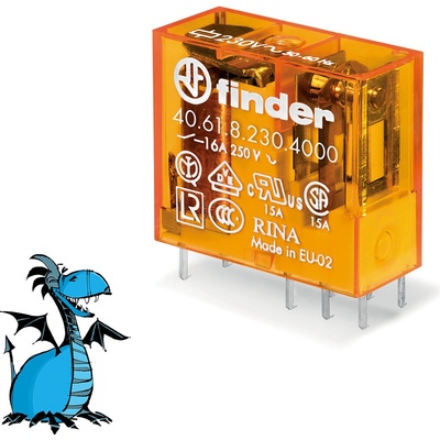 FINDER Relé 40.61.8.230.4000, 1P/16A, 230V AC, AgSnO2 406182304000