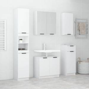 vidaXL Комплект мебели за баня от 5 части, бял, инженерно дърво (3115852)