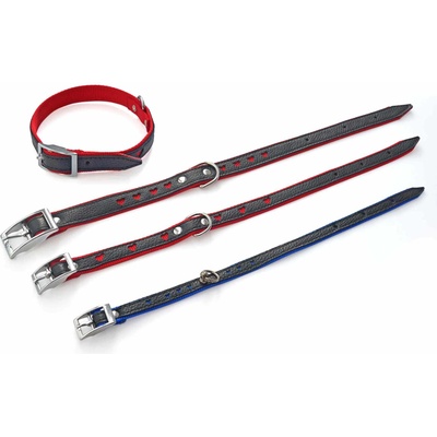 Miazoo Миазоо - Нашийник за кучета Сърца кожа и лента, 2.5/60см, черно/синьо