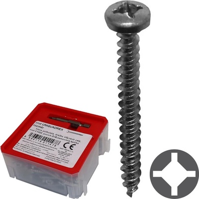 Vrut do dřeva s půlkulatou hlavou UQ PAN 3,5 x 40 mm, drážka UNIQUADREX, celý závit, Q-box 150 ks + bit 8596119011409