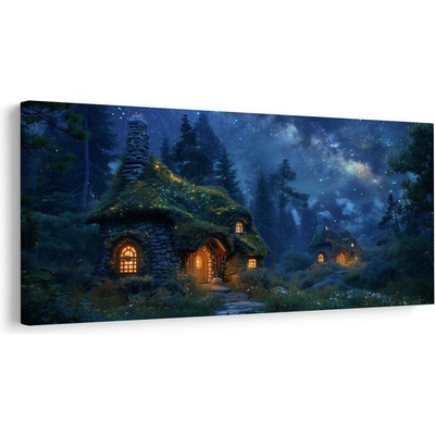 Obraz sváteční chaloupka pod hvězdami - 100x50