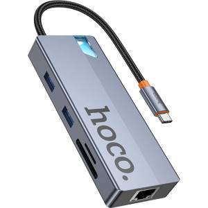 hoco. HB52 8-в-1 TYPE-C хъб (HDTV + RJ45 + SD/TF + PD + TYPE-C 3.0 + USB 3.0 2)