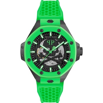 Philipp Plein Мъжки часовник Philipp Plein Skeleton Royal Automatic Lime Inferno PWPFA0624 (PWPFA0624)