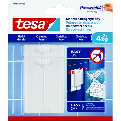 tesa® Nalepovací hřebík na dlaždice a kov 4kg Barva: bílá, Rozměr: 2 háčky + 6 proužků