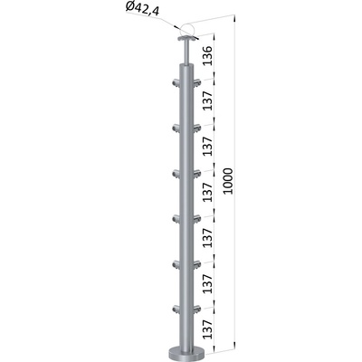 Nerezový sloup, vrchní kotvení, 6řadový rohový: 90°
