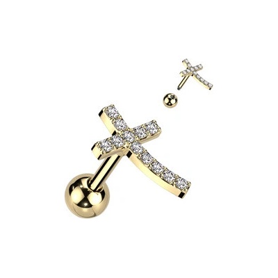 Šperky4U zlacená cartilage piercing do ucha křížek CP1092-GD