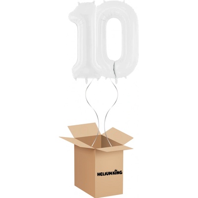 HeliumKing Balónový box Narodeninové číslo 10 biely 86 cm