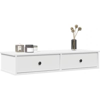 vidaXL Стенен рафт с чекмеджета, бял, 100x37, 5x19 см, инженерно дърво (859959)