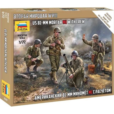 ZVEZDA Model Kit figúrky 6287US 81mm Mortat w/crew Snap Fit 1:72