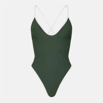 Jack Wills Бански костюм Jack Wills Women's Contrast Plunge Swimsuit - Khaki/Sea Salt