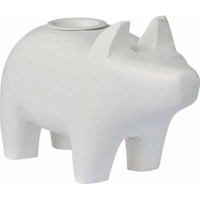 Ib Laursen Dřevěný svícen White Pig – větší, bílá barva, dřevo
