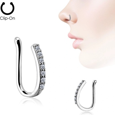 Šperky4U falešný piercing do nosu s kamínky klips NF0010-C