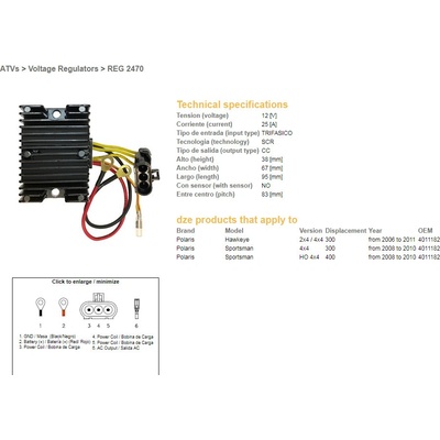 DZE regulátor napětí POLARIS sportSMAN 300/400 08-10; HAWKAYE 300 06-11 (4011182)