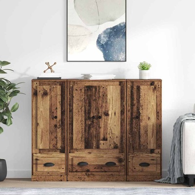 vidaXL Висок шкаф с чекмедже 3 pcs Старо дърво Инженерно дърво (3402671)