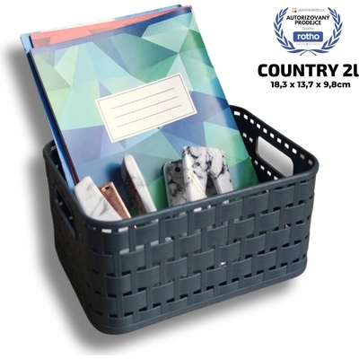 Rotho Plastový košík COUNTRY, rovný, antracit 2 l 18 x 14 x 10