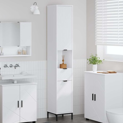 vidaXL Шкаф за баня Бяло 31, 5 x 33 x 190 см Инженерно дърво & Метал (883404)