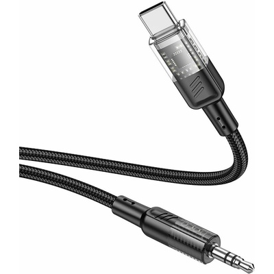 Hoco UPA27 Crystal Clear prepájací AUX USB-C / 3,5 mm jack na iPhone/iPad, černý