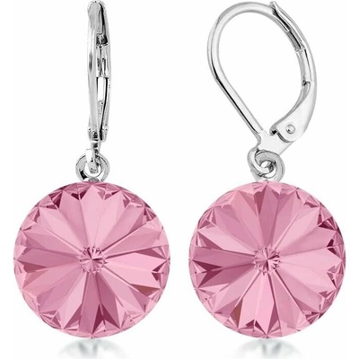Swarovski Elements Rivoli vlepený krystal 12mm Ocelové náušnice visací bimbací růžové kulaté 31106.3 Fuchsia (růžová tmavá, fuchsiová)