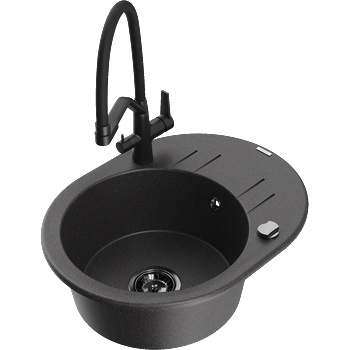 Mexen Kevin гранитна мивка с 1 отделение с кухненски смесител Duo, черен с (6517-76-671701-70-B)