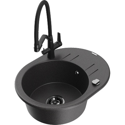 Mexen Kevin гранитна мивка с 1 отделение с кухненски смесител Duo, черен с (6517-76-671701-70-B)