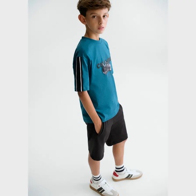Mayoral Комплект трико "champion" със синьо-зелена тениска и черни панталонки за момче Mayoral