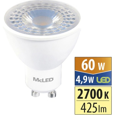 McLED LED žárovka GU10 4,9W 60W teplá bílá 2700K , reflektor 38°